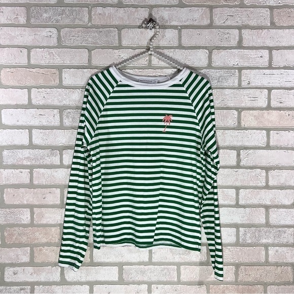 South Parade Lenny Palm Tree Green and White Stripe Long Sleeve Top Size S - Picture 4 of 10